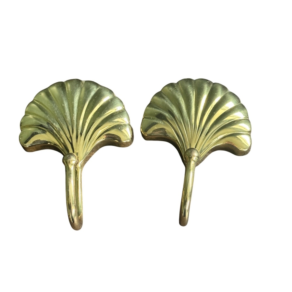 Pair of Vintage Lacquered Solid Brass Shell Wall Hooks Made in India